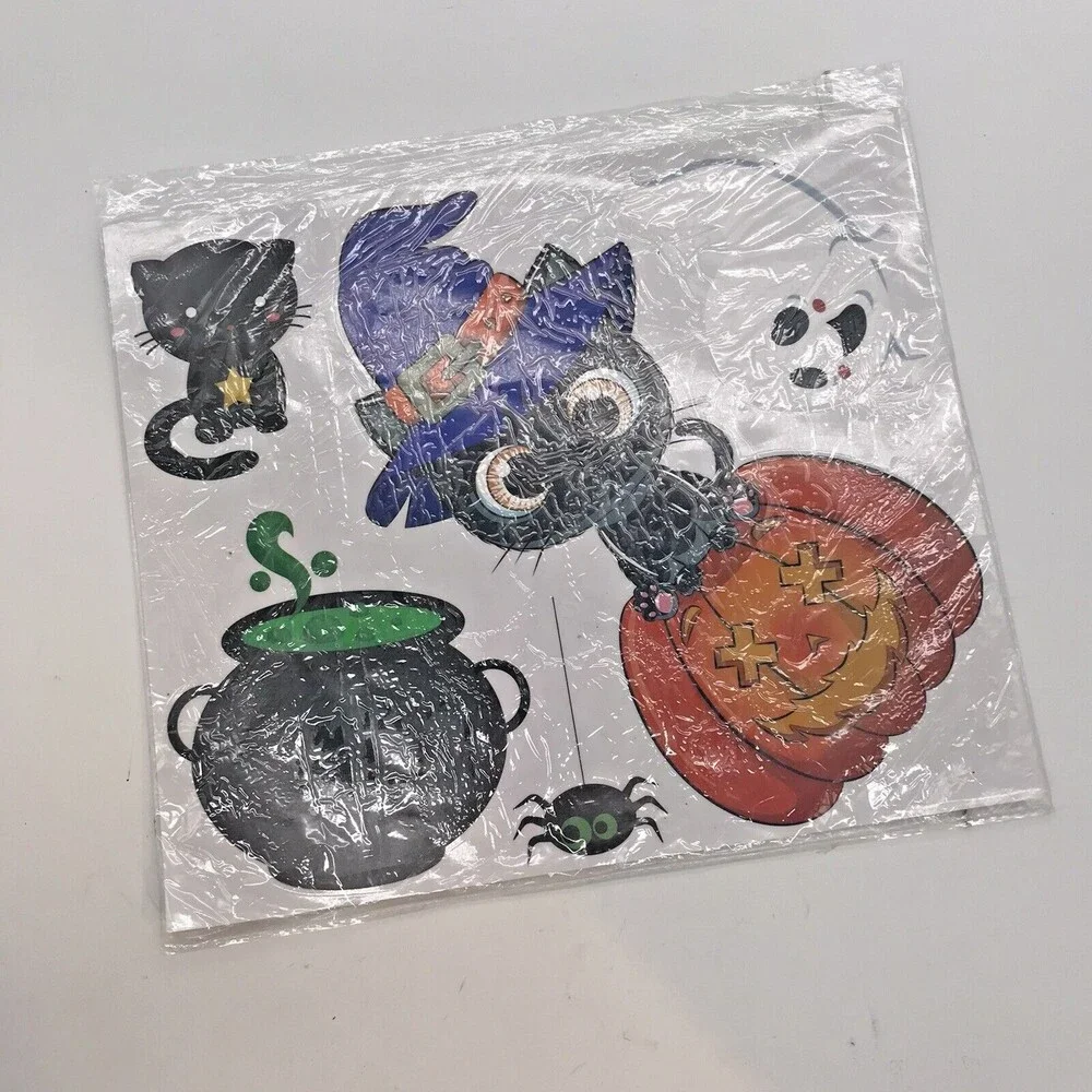 Vintage Window Clings Halloween Decorations Witch Ghost Pumpkin Cat Mummy Spider